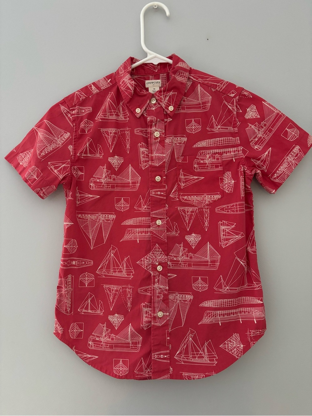 Crewcuts Red Short-Sleeve Button-Down Shirt with White Nautical Print